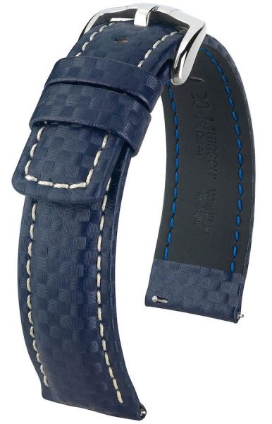 Hirsch Uhrenarmband Leder Carbon blau L 02592080-2-20 20mm