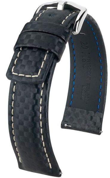 Hirsch Uhrenarmband Leder Carbon schwarz L 02592050-2-20 20mm