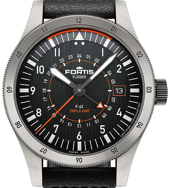 Fortis F-43 Triple- GMT Titanium Black Aviator F4260001