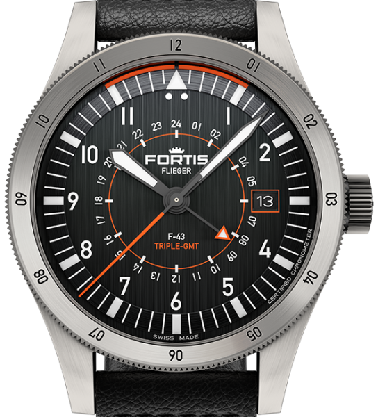 Fortis F-43 Triple- GMT Titanium Black Aviator F4260001