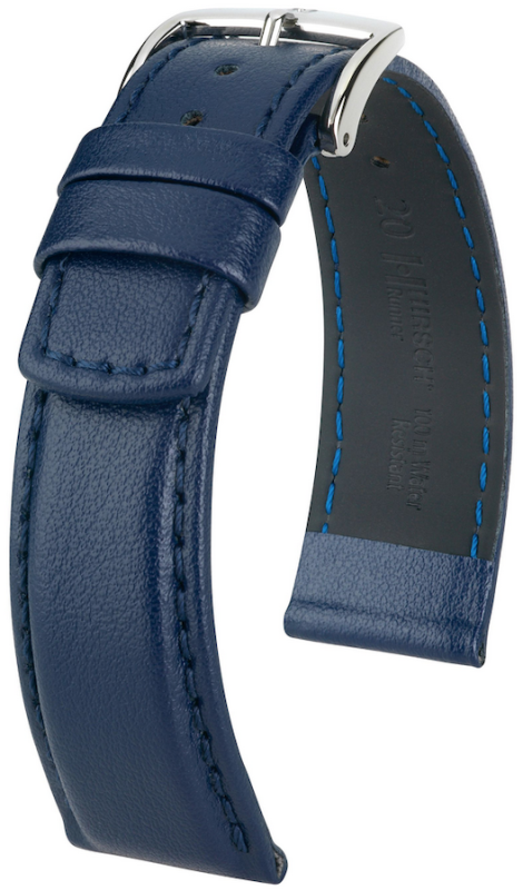 Hirsch Uhrenarmband Leder Runner blau 22mm 04002080-2-22