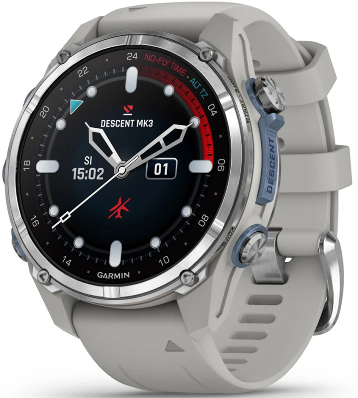 Garmin Descent™ Mk3S 43mm Edelstahl mit grauem Silikonarmband 010-02753-04