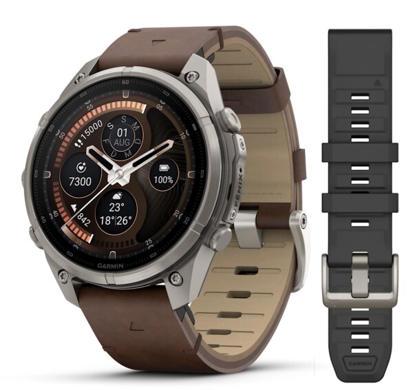 Garmin Fenix 9 Pro Titan mit Leder-Armband Walnuss 47mm...