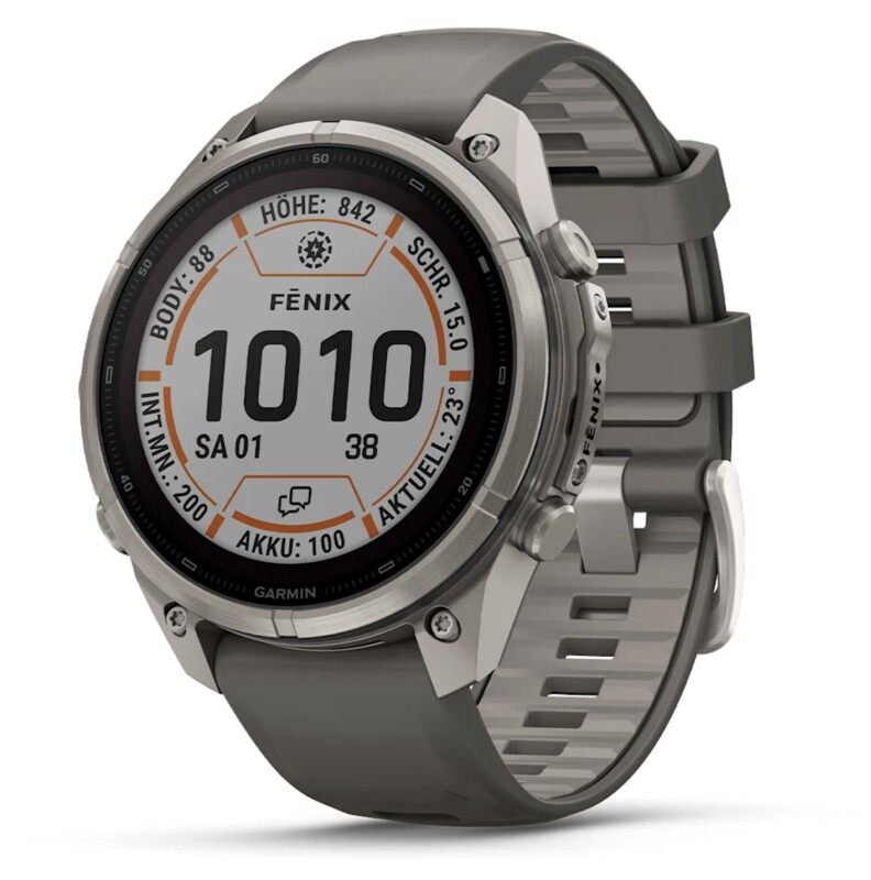Garmin Fenix 9 Pro Solar, Titan mit Silikon-Armband Kieselgrau/Silbergrau 47 mm 010-04338-01