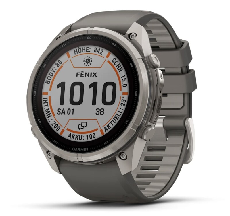 Garmin Fenix 9 Pro Solar, Titan mit Silikon-Armband Kieselgrau/Silbergrau 51 mm 010-04339-01
