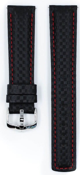 Hirsch Uhrenarmband Leder Carbon schwarz / rot L...